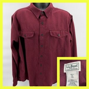 LL Bean Mens XL Regular Shirt Fleece Flannel Burgundy Red Check Heavyweight GGY6